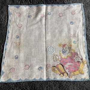 Vintage Child's Handkerchief Hanky  Circus Theme  Clown In A Wagon